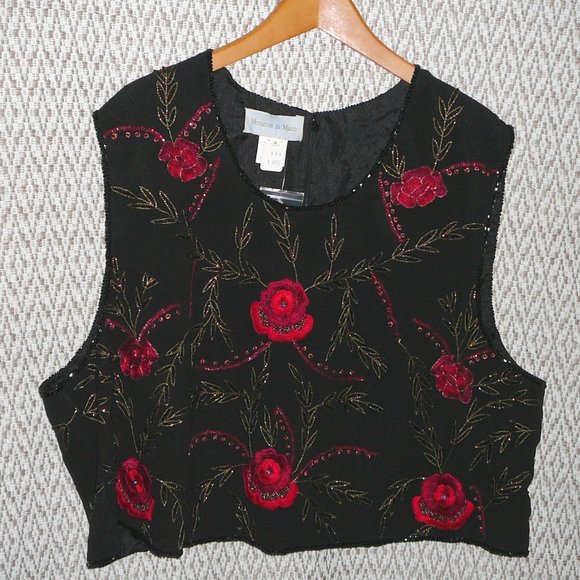 Embroidered Floral Beaded Sleeveless Blouse Evening Holiday size 24W New - Picture 2 of 13